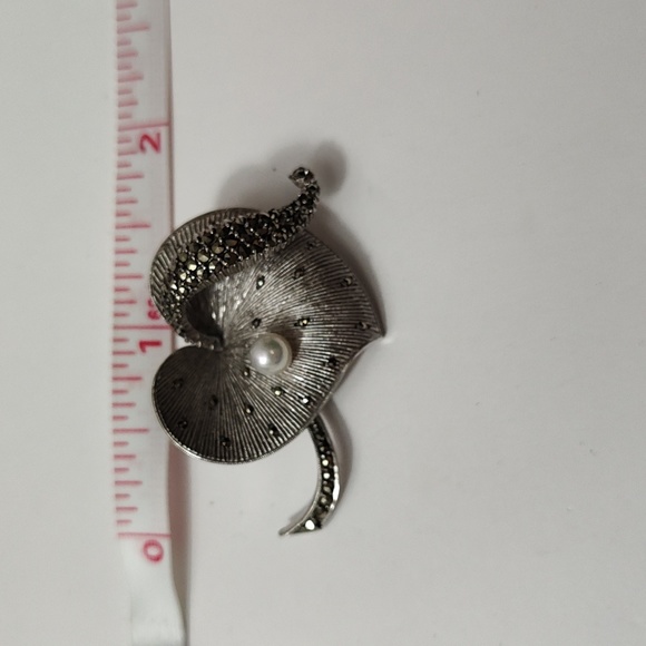 Theodore Fahrner Original Sterling Silver Marcasite FW Pearl Heart Brooch Pin - Picture 12 of 15